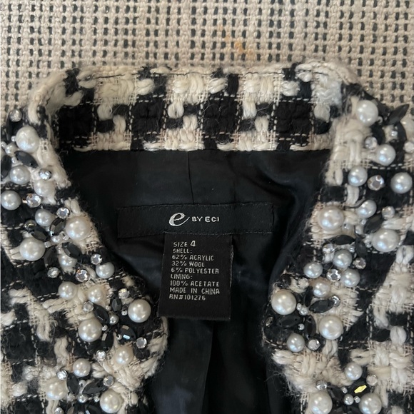 ECI Houndstooth Wool Blazer Pearl Embellished - Picture 2 of 13